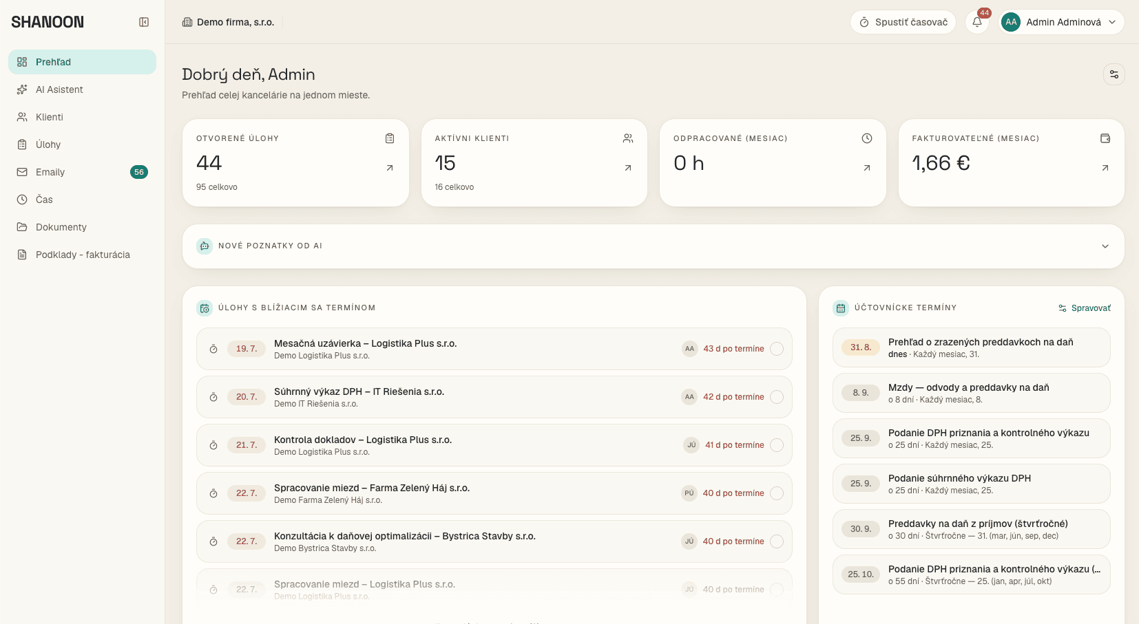 Dashboard prehľad